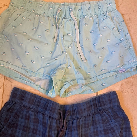 Southern Tide Cotton Shorts (2), sea green, navy plaid, drawstrings pockets Sz S - Picture 4 of 16